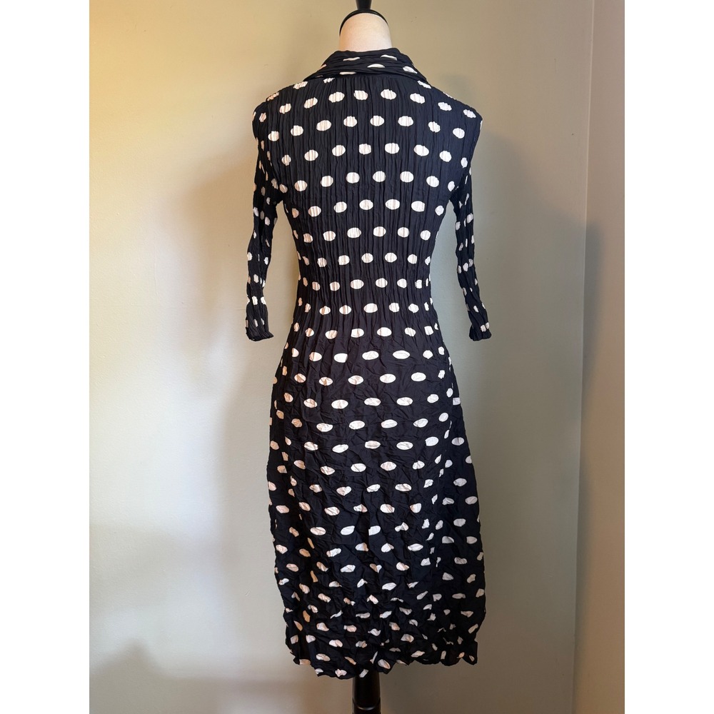 Alquema 0 2 4 Estrella Dress Black White Polka Dot Pleated Button prep Midi boho - Picture 3 of 6